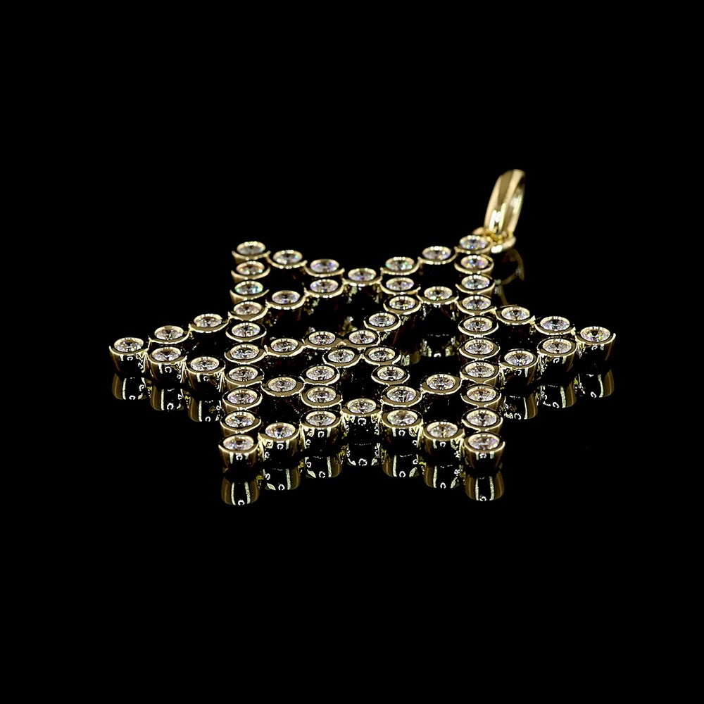 14K Yellow Gold Star of David Pendant with 57 Bezel Set Round Lab Diamonds - 1.29 Total Carat Weight, E-F VS Clarity - Covaloro Fine Jewelry