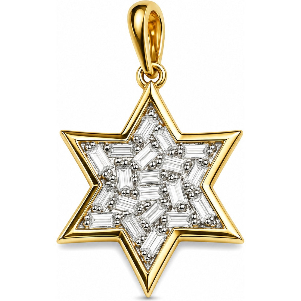 14K Yellow Gold Star of David Pendant with Channel-Set Baguette Diamonds - 0.16 Carat Total Diamond Weight by Auriventus