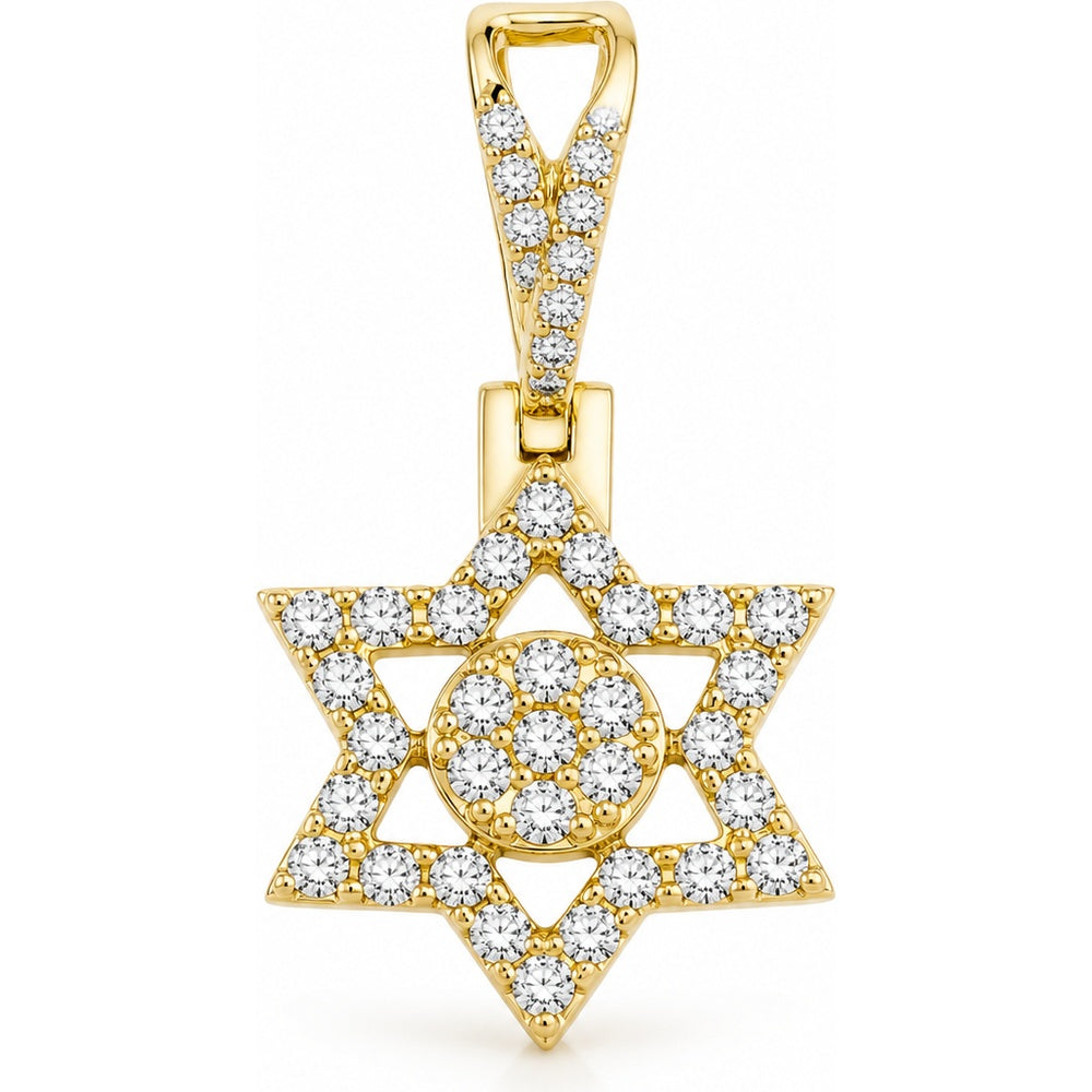 14K Yellow Gold Star of David Pendant with Pavé Set Round Diamonds - 0.37 Carat Total Diamond Weight by Auriventus