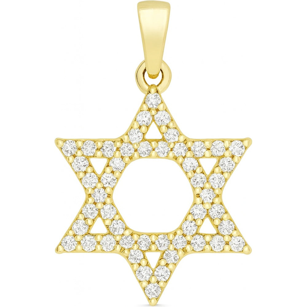 14K Yellow Gold Star of David Pendant with Prong Set Round Diamonds - 0.45 Carat Total Diamond Weight by Auriventus