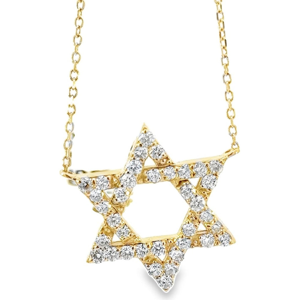 14K Yellow Gold Star of David Pendant with Prong Set Round Diamonds - 0.76 Carat Total Diamond Weight by Auriventus