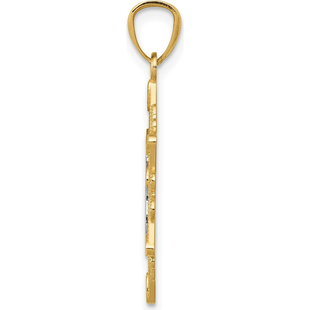 14K Yellow Gold Star of David Pendant with White Rhodium Chai Symbol by Oro Pregiato
