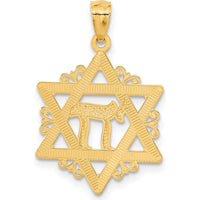 14K Yellow Gold Star of David Pendant with White Rhodium Chai Symbol by Oro Pregiato