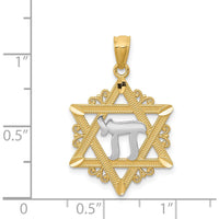 14K Yellow Gold Star of David Pendant with White Rhodium Chai Symbol by Oro Pregiato