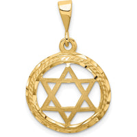 14K Yellow Gold Star of David Round Pendant - 32mm Length, 19mm Width by Oro Pregiato