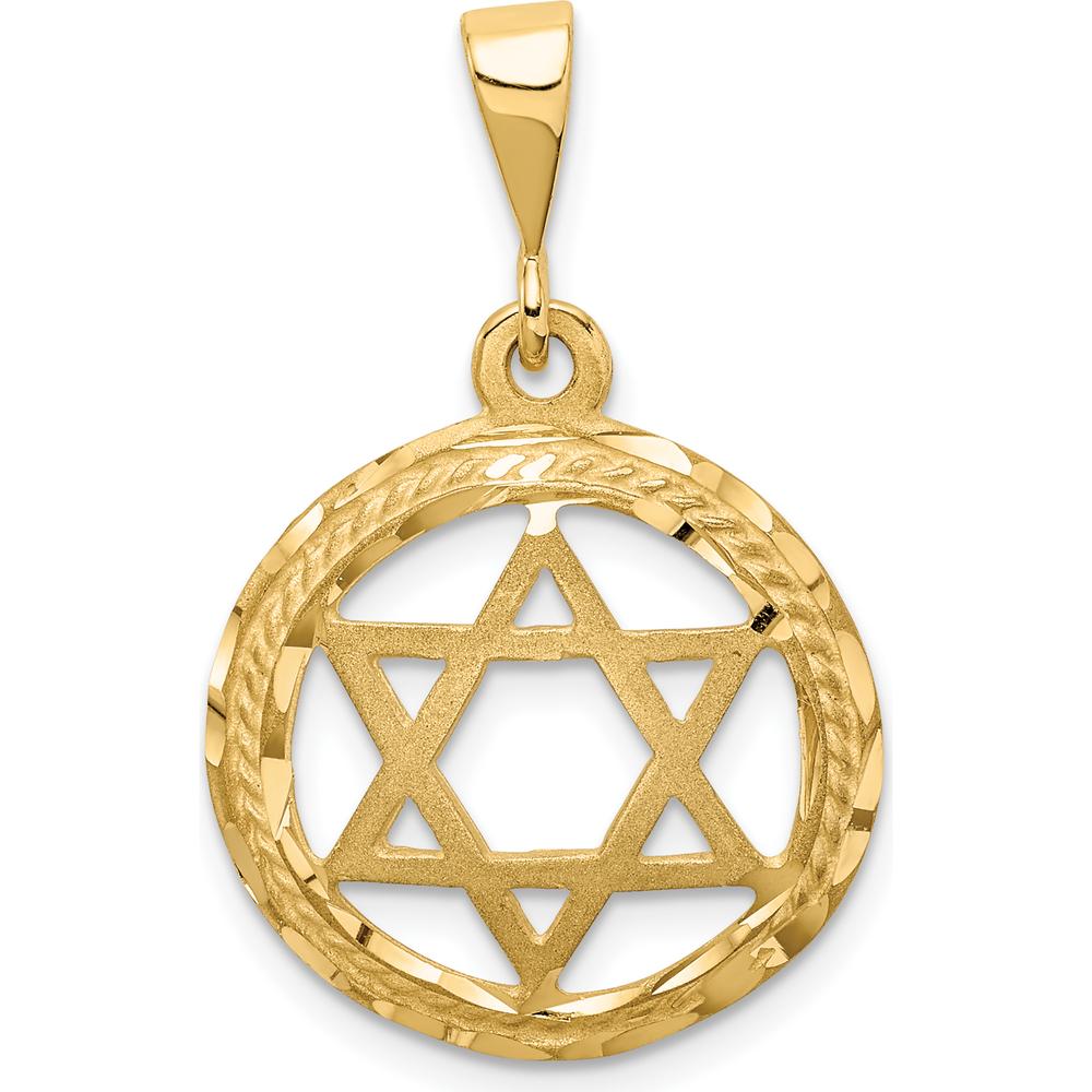 14K Yellow Gold Star of David Round Pendant - 32mm Length, 19mm Width by Oro Pregiato