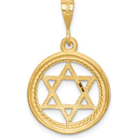 14K Yellow Gold Star of David Round Pendant - 32mm Length, 19mm Width by Oro Pregiato