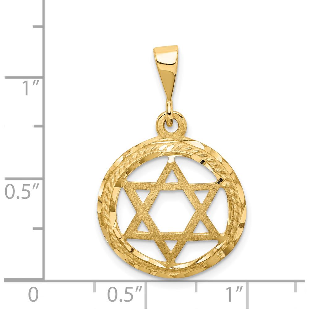 14K Yellow Gold Star of David Round Pendant - 32mm Length, 19mm Width by Oro Pregiato