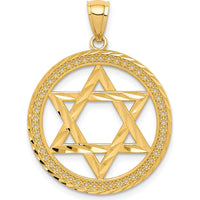 14K Yellow Gold Star of David Round Pendant - Polished Finish 30mm by Oro Pregiato