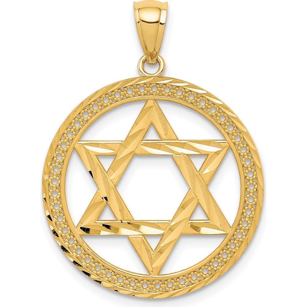 14K Yellow Gold Star of David Round Pendant - Polished Finish 30mm by Oro Pregiato