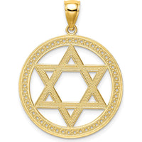 14K Yellow Gold Star of David Round Pendant - Polished Finish 30mm by Oro Pregiato