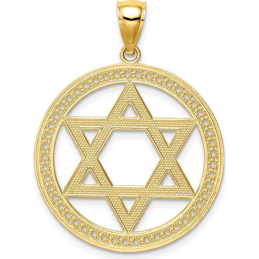 14K Yellow Gold Star of David Round Pendant - Polished Finish 30mm by Oro Pregiato
