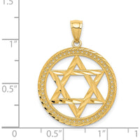 14K Yellow Gold Star of David Round Pendant - Polished Finish 30mm by Oro Pregiato
