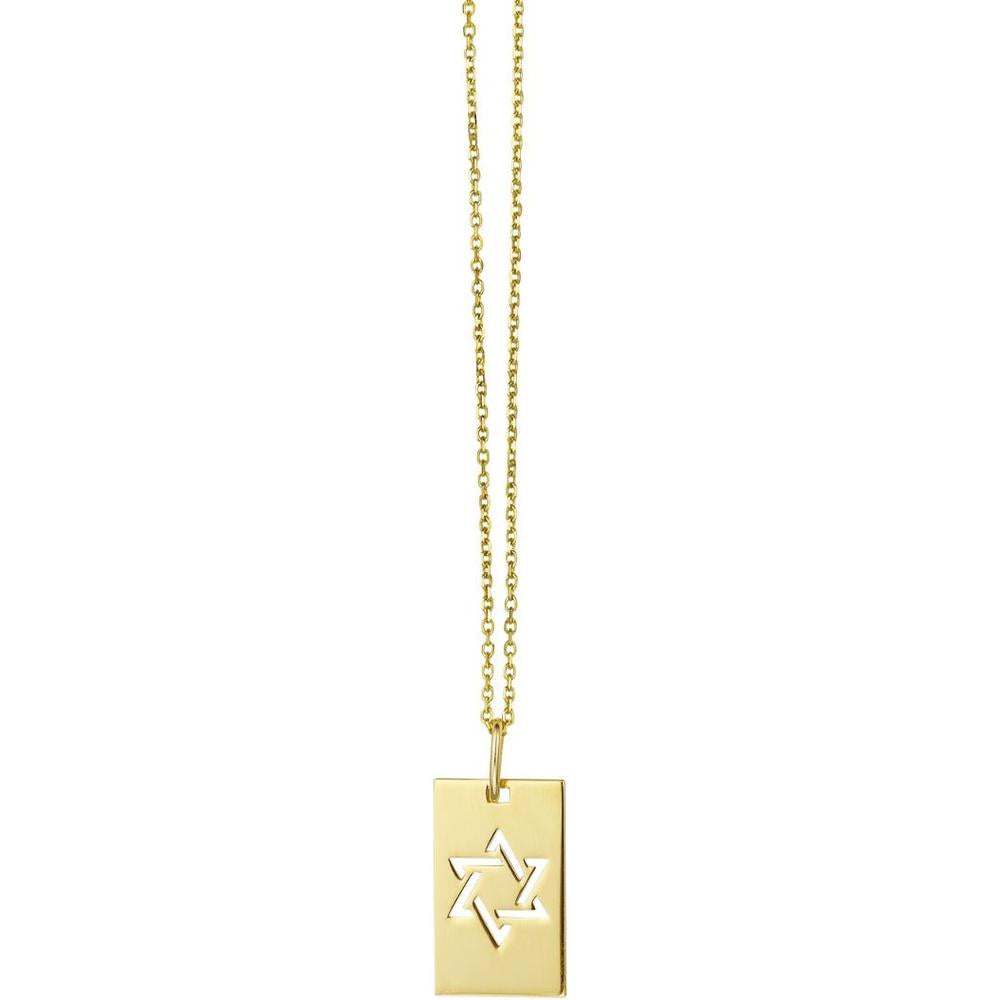 14K Yellow Gold Star of David Tag Necklace with Polished Rectangular Pendant, 18" Cable Chain by Orozza Fine Jewelry