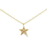 14K Yellow Gold Star Pendant Necklace with Scattered Round Diamonds - 0.14 Carat Total Diamond Weight - Royal Jewelry