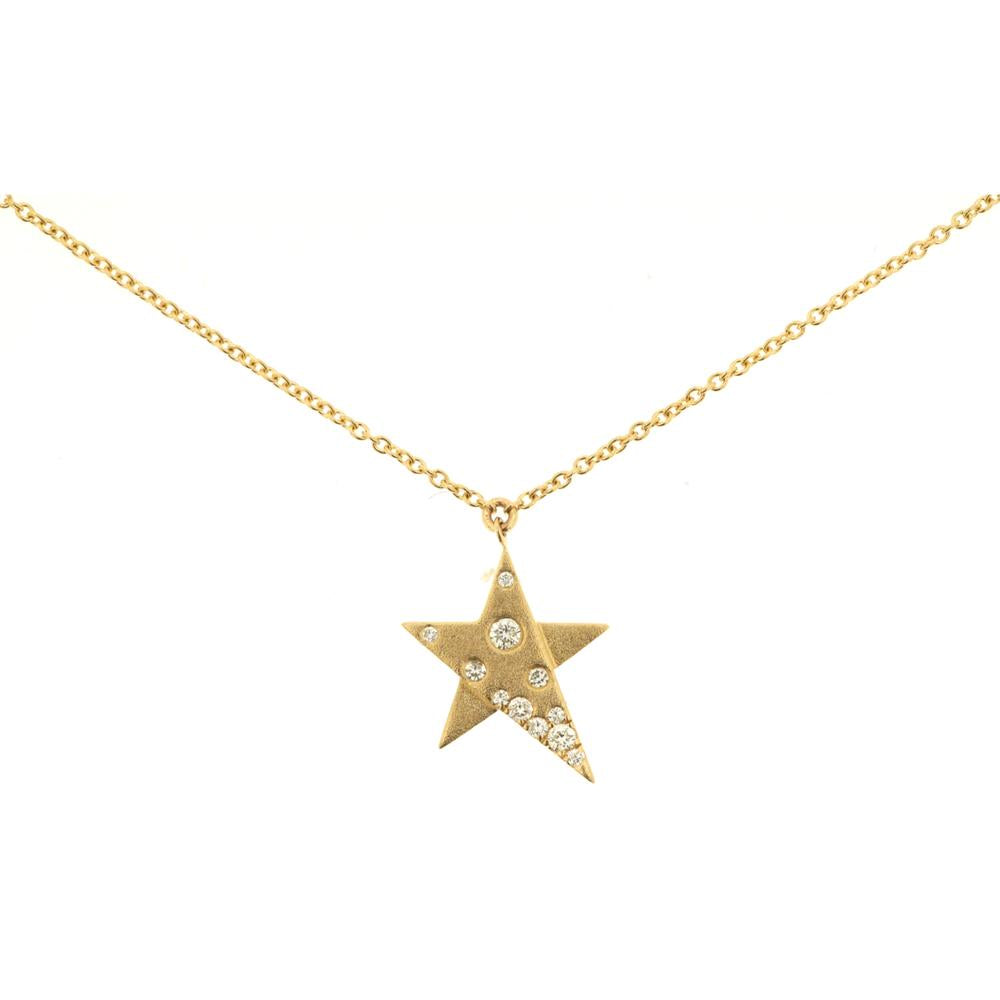 14K Yellow Gold Star Pendant Necklace with Scattered Round Diamonds - 0.14 Carat Total Diamond Weight - Royal Jewelry