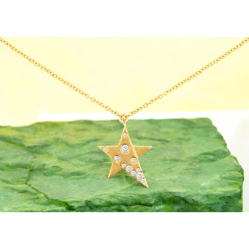 14K Yellow Gold Star Pendant Necklace with Scattered Round Diamonds - 0.14 Carat Total Diamond Weight - Royal Jewelry