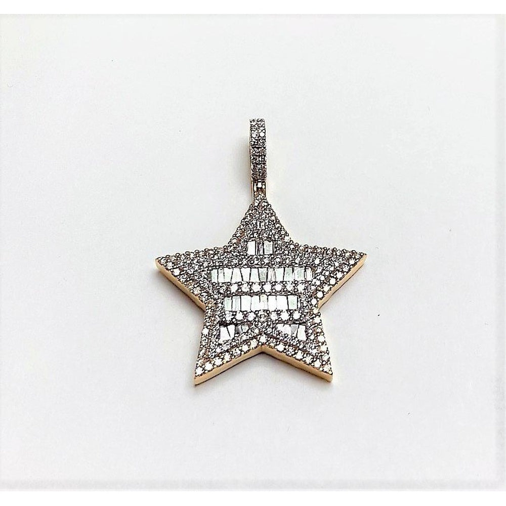 14K Yellow Gold Star Pendant with Channel-Set Baguette and Round Diamonds - 3.08 Carat Total Diamond Weight by Auriventus