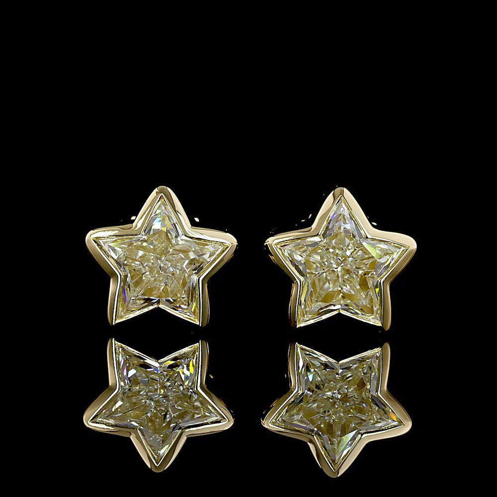 14K Yellow Gold Star Shaped Bezel Set Lab Diamond Stud Earrings - 2.24 Carat Total Weight, G-H Color, VS1 Clarity - Covaloro Fine Jewelry