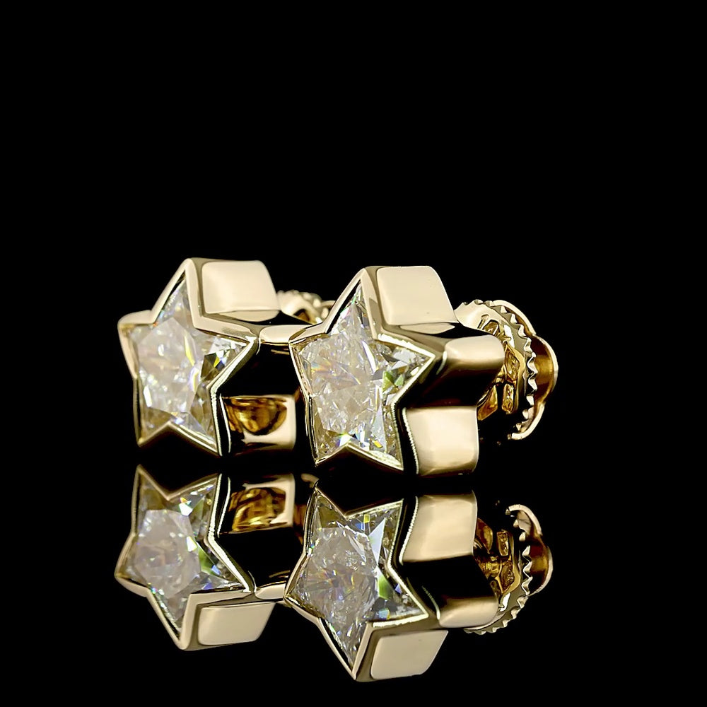 14K Yellow Gold Star Shaped Bezel Set Lab Diamond Stud Earrings - 2.24 Carat Total Weight, G-H Color, VS1 Clarity - Covaloro Fine Jewelry