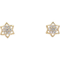 14K Yellow Gold Star Stud Earrings with Cluster Set Diamonds - 0.08 Carats Total Diamond Weight