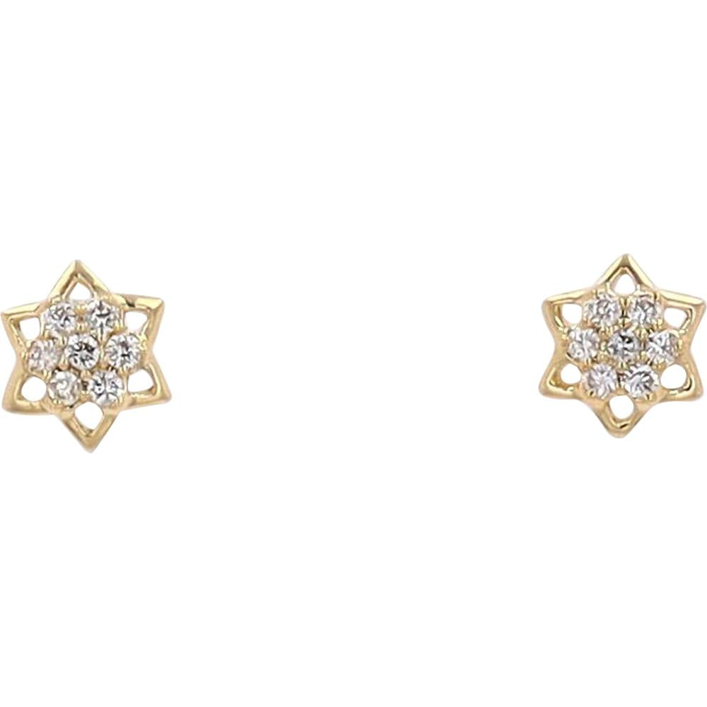 14K Yellow Gold Star Stud Earrings with Cluster Set Diamonds - 0.08 Carats Total Diamond Weight