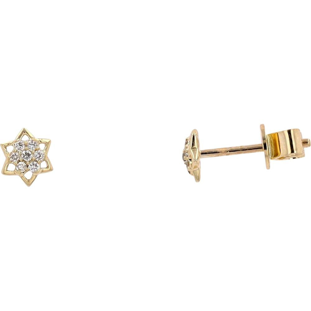 14K Yellow Gold Star Stud Earrings with Cluster Set Diamonds - 0.08 Carats Total Diamond Weight