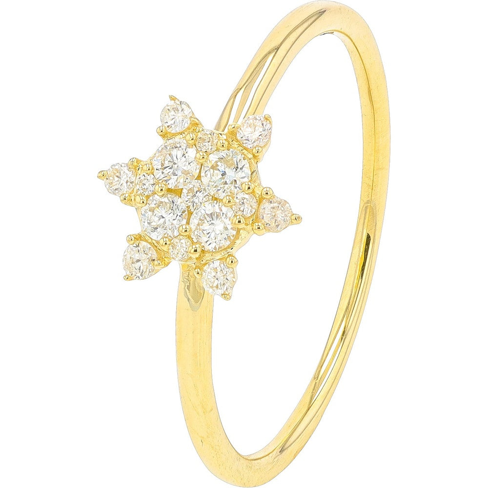 14K Yellow Gold Starburst Cluster Ring with Prong-Set Round Brilliant Diamonds - 0.21 Carat Total Diamond Weight