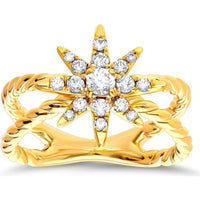 14K Yellow Gold Starburst Fashion Ring with Prong-Set Round Diamonds - 0.41 Carat Total Diamond Weight by Auriventus