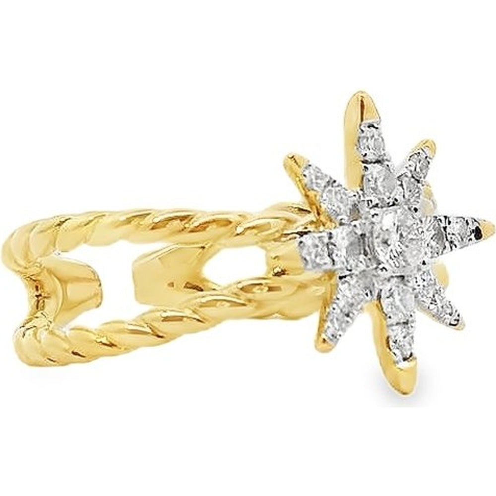 14K Yellow Gold Starburst Fashion Ring with Prong-Set Round Diamonds - 0.41 Carat Total Diamond Weight by Auriventus