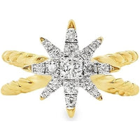 14K Yellow Gold Starburst Fashion Ring with Prong-Set Round Diamonds - 0.41 Carat Total Diamond Weight by Auriventus