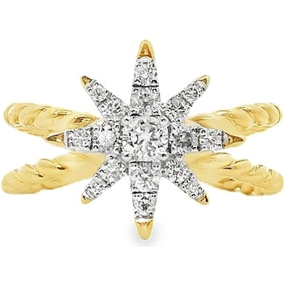 14K Yellow Gold Starburst Fashion Ring with Prong-Set Round Diamonds - 0.41 Carat Total Diamond Weight by Auriventus