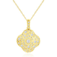 14K Yellow Gold Starburst Fluted Pendant with Bezel and Pavé Set Round Diamonds - 0.72 Carat Total Diamond Weight - Royal Jewelry