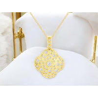 14K Yellow Gold Starburst Fluted Pendant with Bezel and Pavé Set Round Diamonds - 0.72 Carat Total Diamond Weight - Royal Jewelry