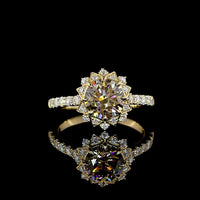 14K Yellow Gold Starburst Halo Ring with 1.52 Carat Round Brilliant Lab-Created Color Diamond and 0.43 Carat Accent Diamonds - 1.95 Carats Total Diamond Weight - Covaloro Fine Jewelry