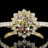 14K Yellow Gold Starburst Halo Ring with 1.52 Carat Round Brilliant Lab-Created Color Diamond and 0.43 Carat Accent Diamonds - 1.95 Carats Total Diamond Weight - Covaloro Fine Jewelry