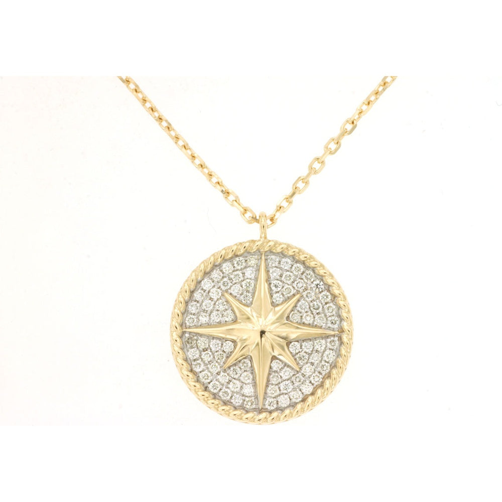 14K Yellow Gold Starburst Pendant Necklace with Pavé Set Round Diamonds - 0.29 Carat Total Diamond Weight - Royal Jewelry