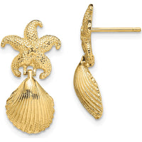14K Yellow Gold Starfish and Scallop Shell Drop Earrings by 0