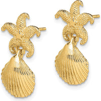 14K Yellow Gold Starfish and Scallop Shell Drop Earrings by 0