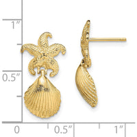 14K Yellow Gold Starfish and Scallop Shell Drop Earrings by 0