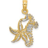 14K Yellow Gold Starfish and Seahorse Charm with Rhodium Accents by Oro Pregiato