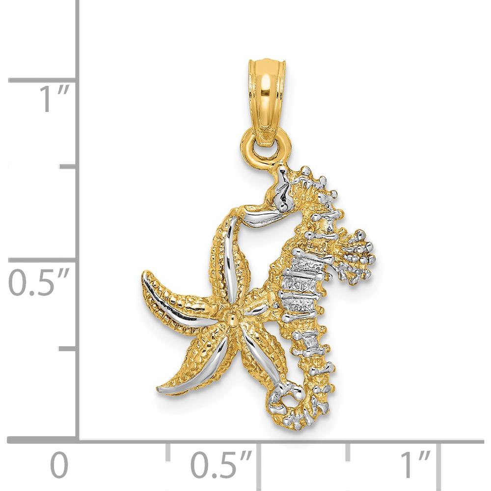 14K Yellow Gold Starfish and Seahorse Charm with Rhodium Accents by Oro Pregiato