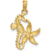 14K Yellow Gold Starfish and Seahorse Charm with Rhodium Accents by Oro Pregiato