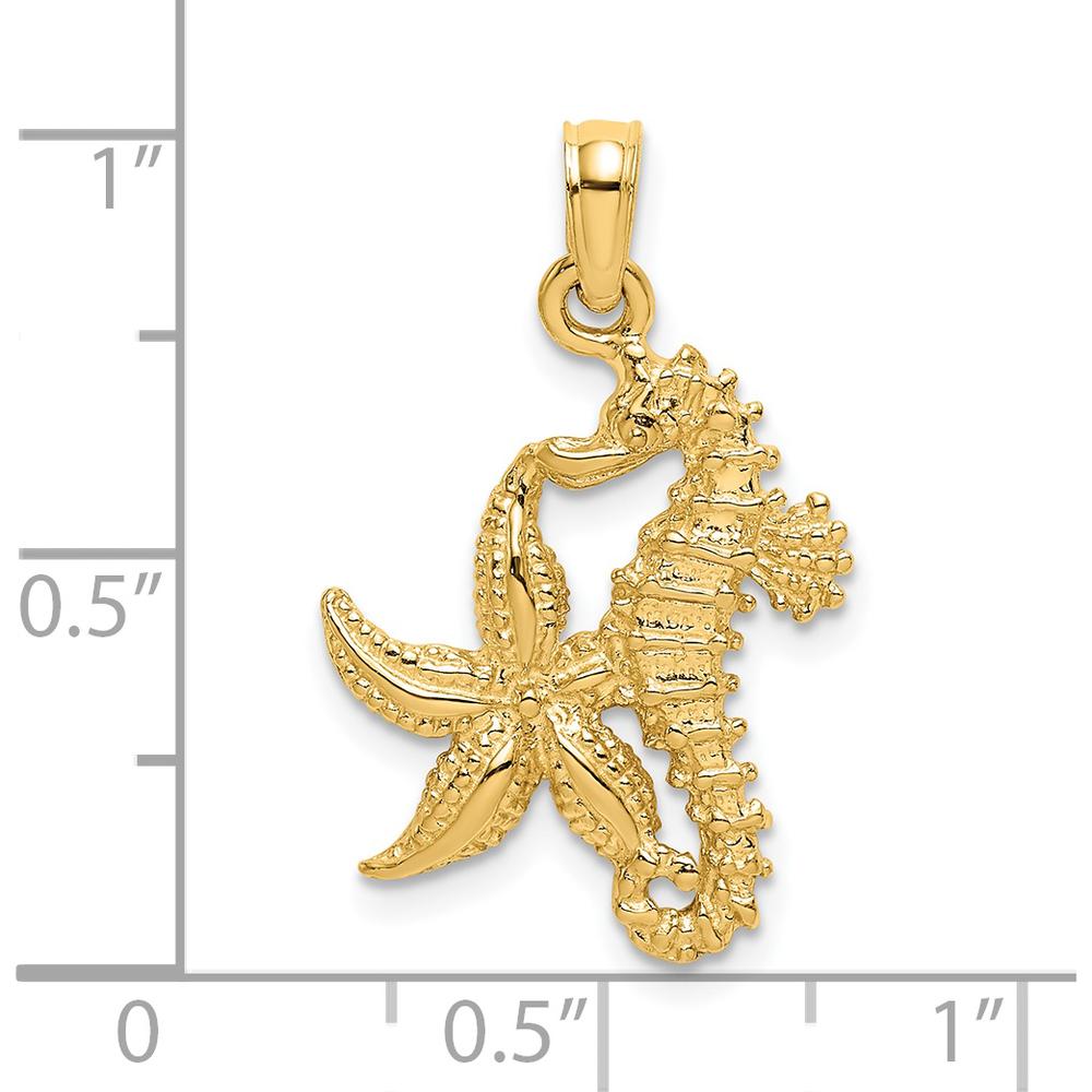 14K Yellow Gold Starfish and Seahorse Charm with Textured Finish - 25mm Length by Oro Pregiato