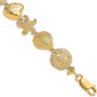 14K Yellow Gold Starfish and Shell Link Bracelet with Polished Finish - 7.5" Length by Oro Pregiato