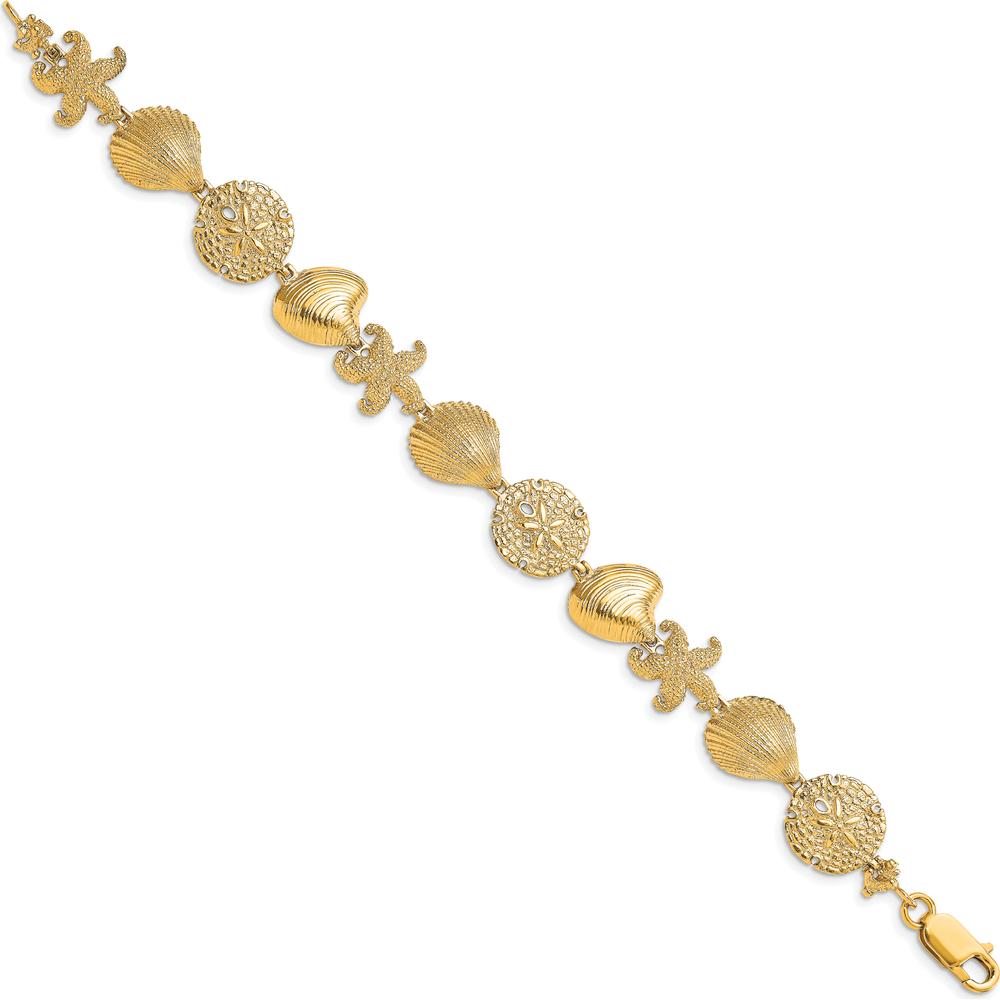 14K Yellow Gold Starfish and Shell Link Bracelet with Polished Finish - 7.5" Length by Oro Pregiato