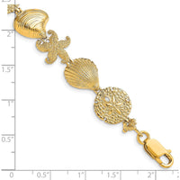 14K Yellow Gold Starfish and Shell Link Bracelet with Polished Finish - 7.5" Length by Oro Pregiato