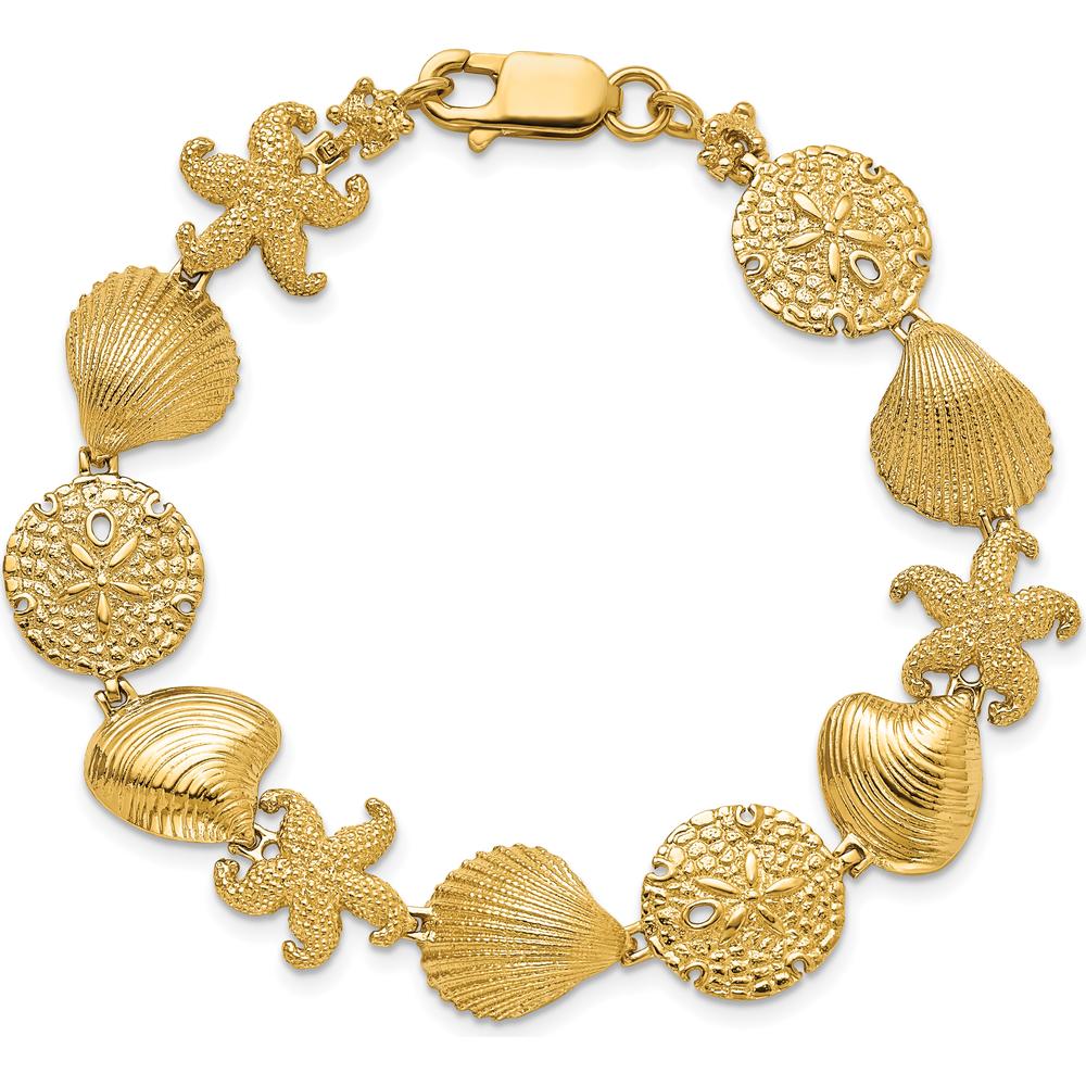 14K Yellow Gold Starfish and Shell Link Bracelet with Polished Finish - 7.5" Length by Oro Pregiato