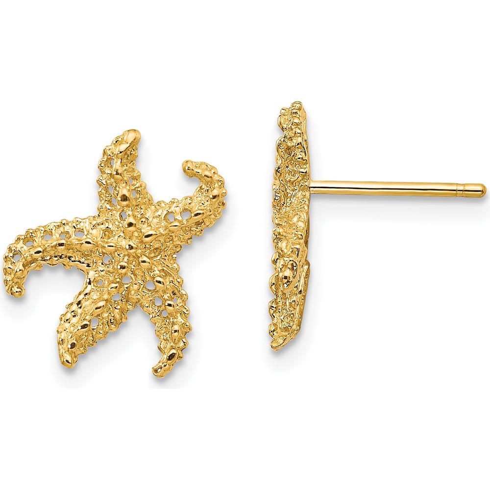 14K Yellow Gold Starfish Button Earrings - 14mm Length by Oro Pregiato