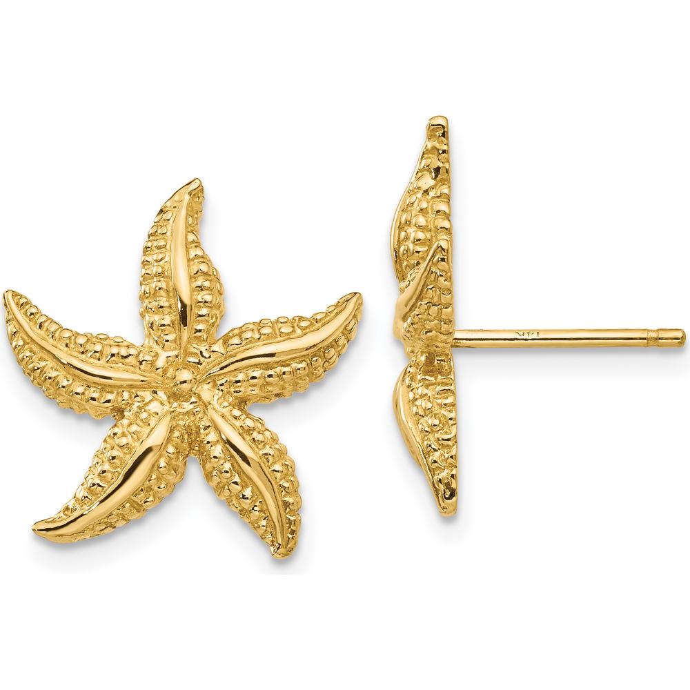 14K Yellow Gold Starfish Button Earrings with Polished Finish - 17mm Length by 0